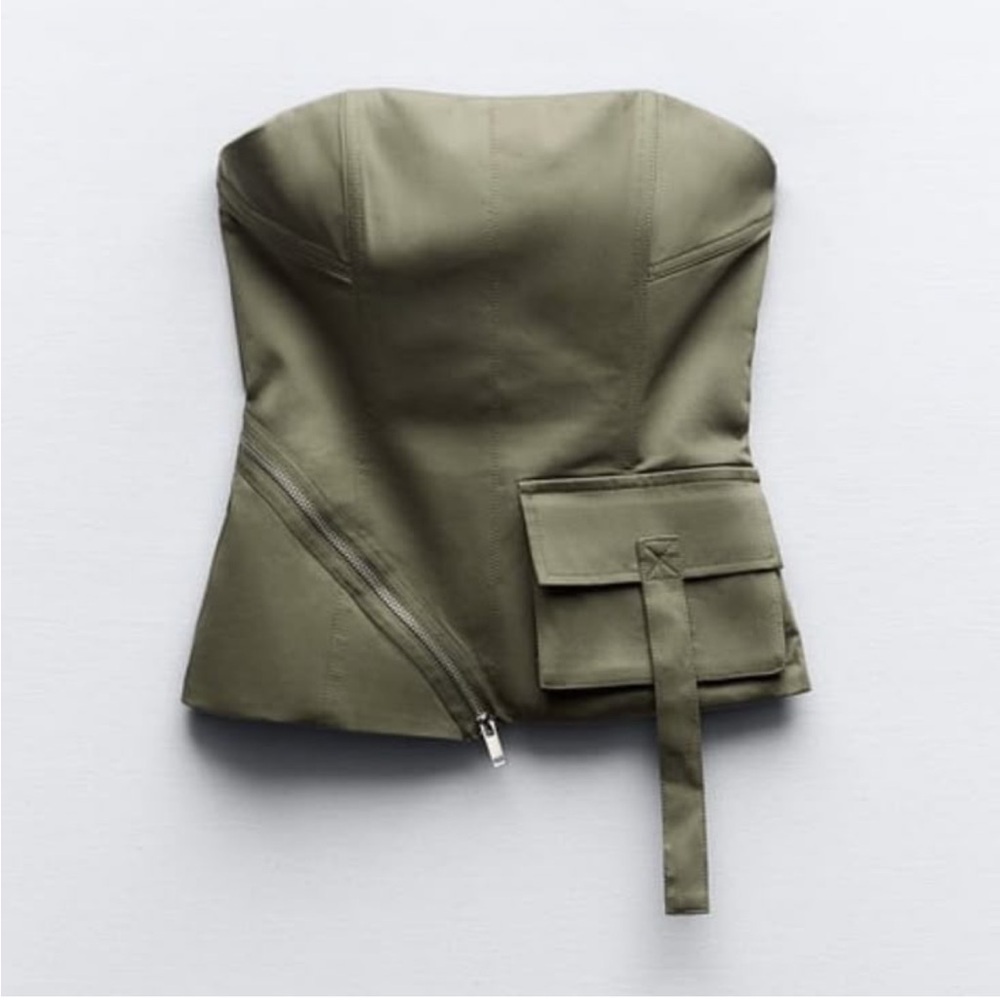 Zara Olive Strapless Top with Zipper - Picture 2 of 9